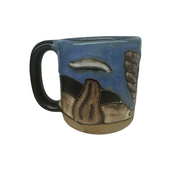 Mara Mexico Studio Art Pottery Stoneware Large Mug Eagle Mountains Trees Signed - Picture 5 of 10